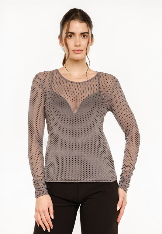 Liberté - Mesh LS T-Shirt Dot, 22069 - Dark Grey