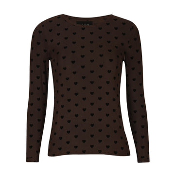 Liberté - Mesh LS T-Shirt Flock, 22081 - Dark Brown Heart