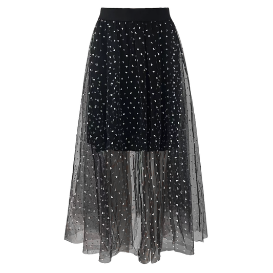 Liberté - Tulle Heart Skirt, 22098 - Black Small Silver Hearts