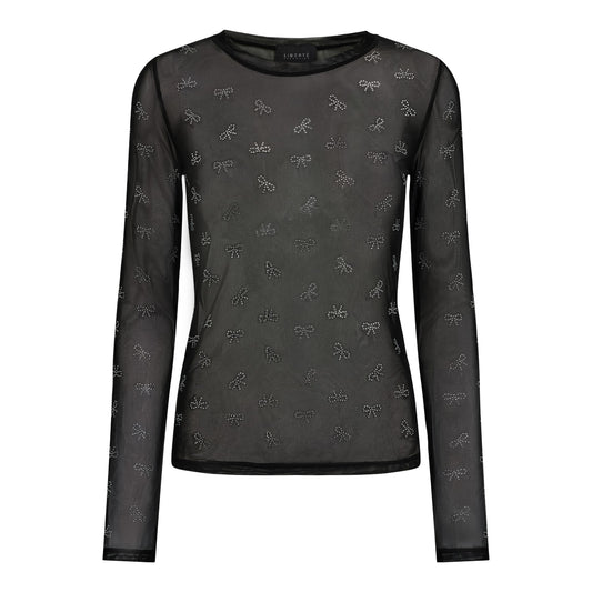 Liberté - Mesh LS Sparkle T-shirt, 22134 - Black Bow Diamond Dot