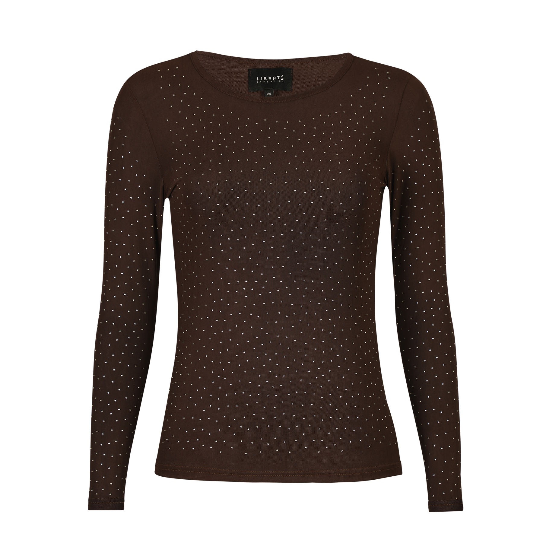 Liberté - Mesh LS Sparkle T-shirt, 22134 - Dark Brown Diamond Dot