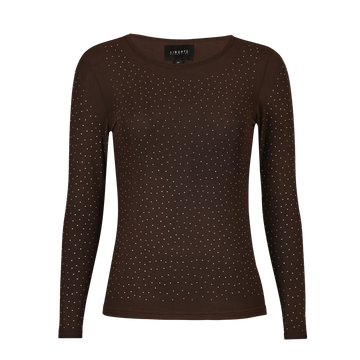 Liberté - Mesh LS Sparkle T-shirt, 22134 - Dark Brown Diamond Dot