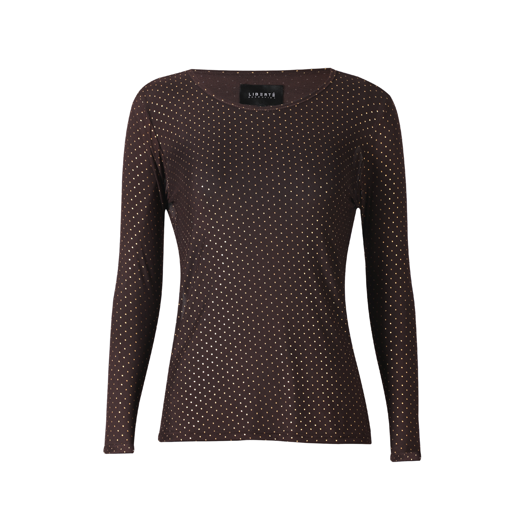 Liberté - Mesh LS Sparkle T-shirt, 22134 - Dark Brown Gold Dot