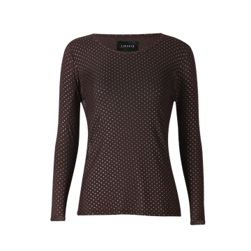 Liberté - Mesh LS Sparkle T-shirt, 22134 - Dark Brown Gold Dot