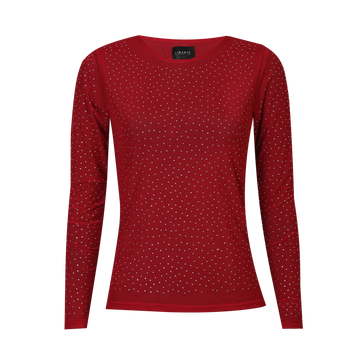 Liberté - Mesh LS Sparkle T-shirt, 22134 - Dark Red Diamond Dot