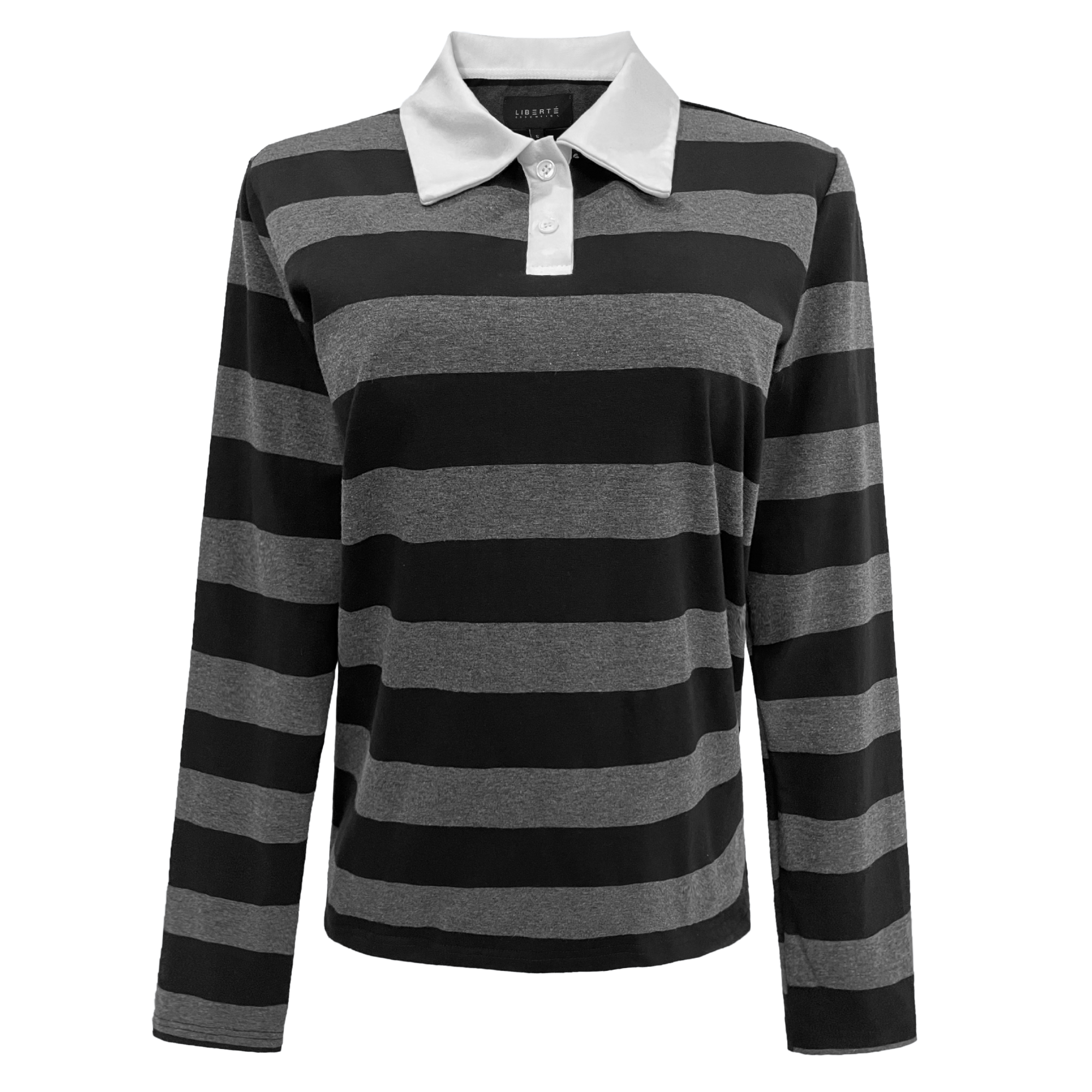 Liberté - Polo LS Shirt, 22145 - Dark Grey Black Stripe
