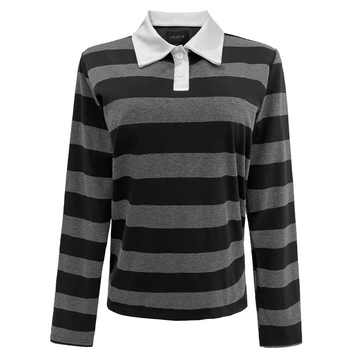 Liberté - Polo LS Shirt, 22145 - Dark Grey Black Stripe
