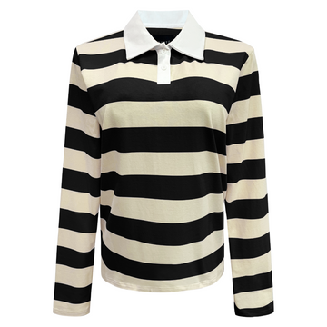Liberté - Polo LS Shirt, 22145 - Creamy Black Stripe