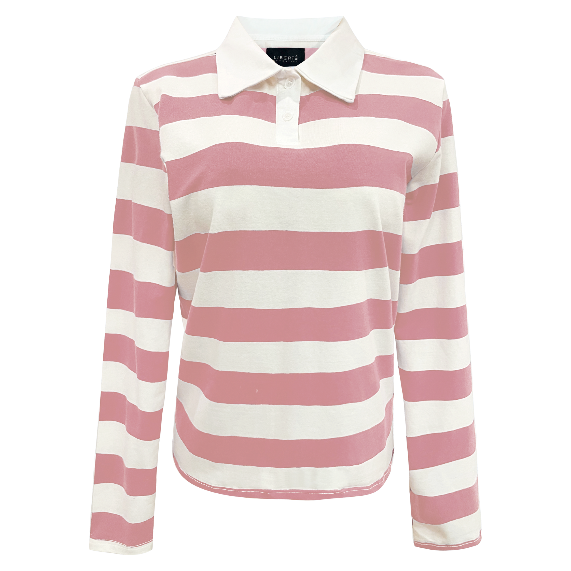Liberté - Polo LS Shirt, 22145 - Rosa White Stripe