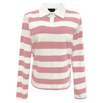 Liberté - Polo LS Shirt, 22145 - Rosa White Stripe