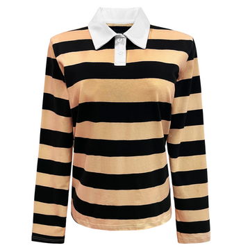 Liberté - Polo LS Shirt, 22145 - Caramel Black Stripe