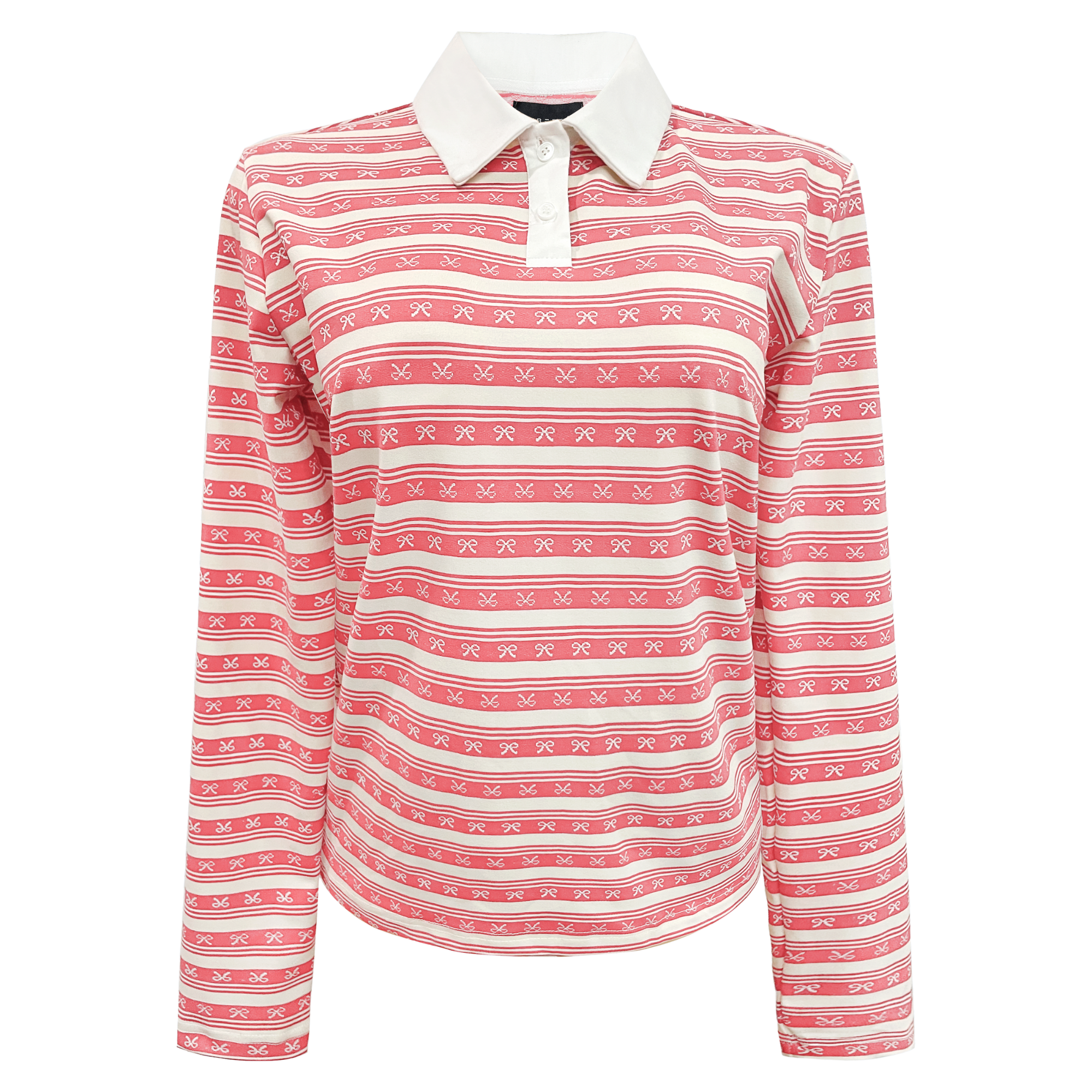 Liberté - Polo LS Bow Shirt, 22154 - Bubblegum Creme Bow Stripe
