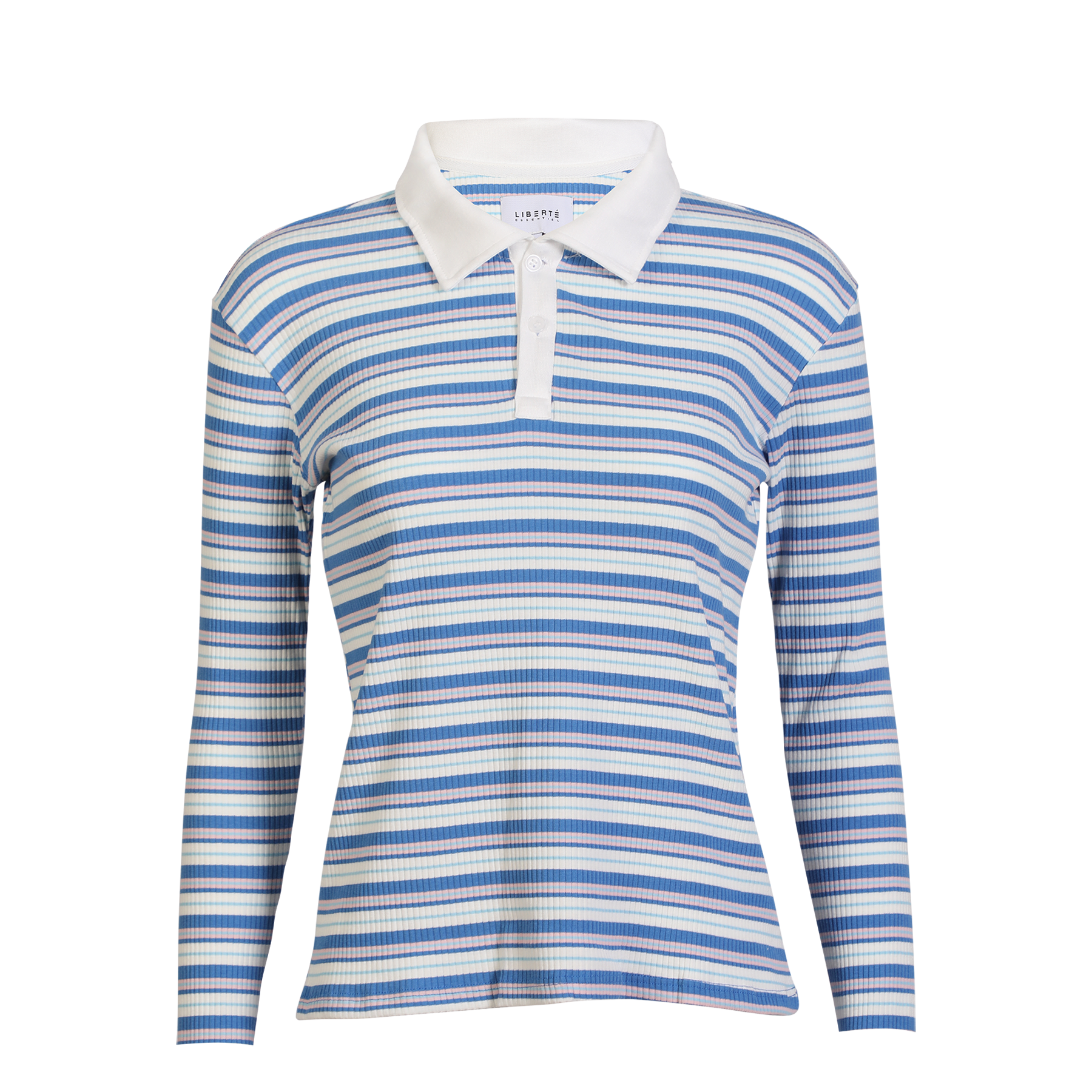 Liberté - Natalia LS Polo Blouse, 22163 - Blue White Rose Stripe
