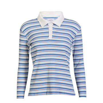 Liberté - Natalia LS Polo Blouse, 22163 - Blue White Rose Stripe