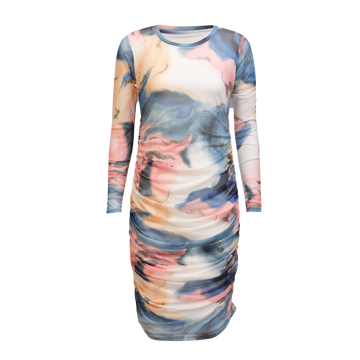 Liberté - Mesh LS Long Dress, 22219 - Blue Peach Gold Marble