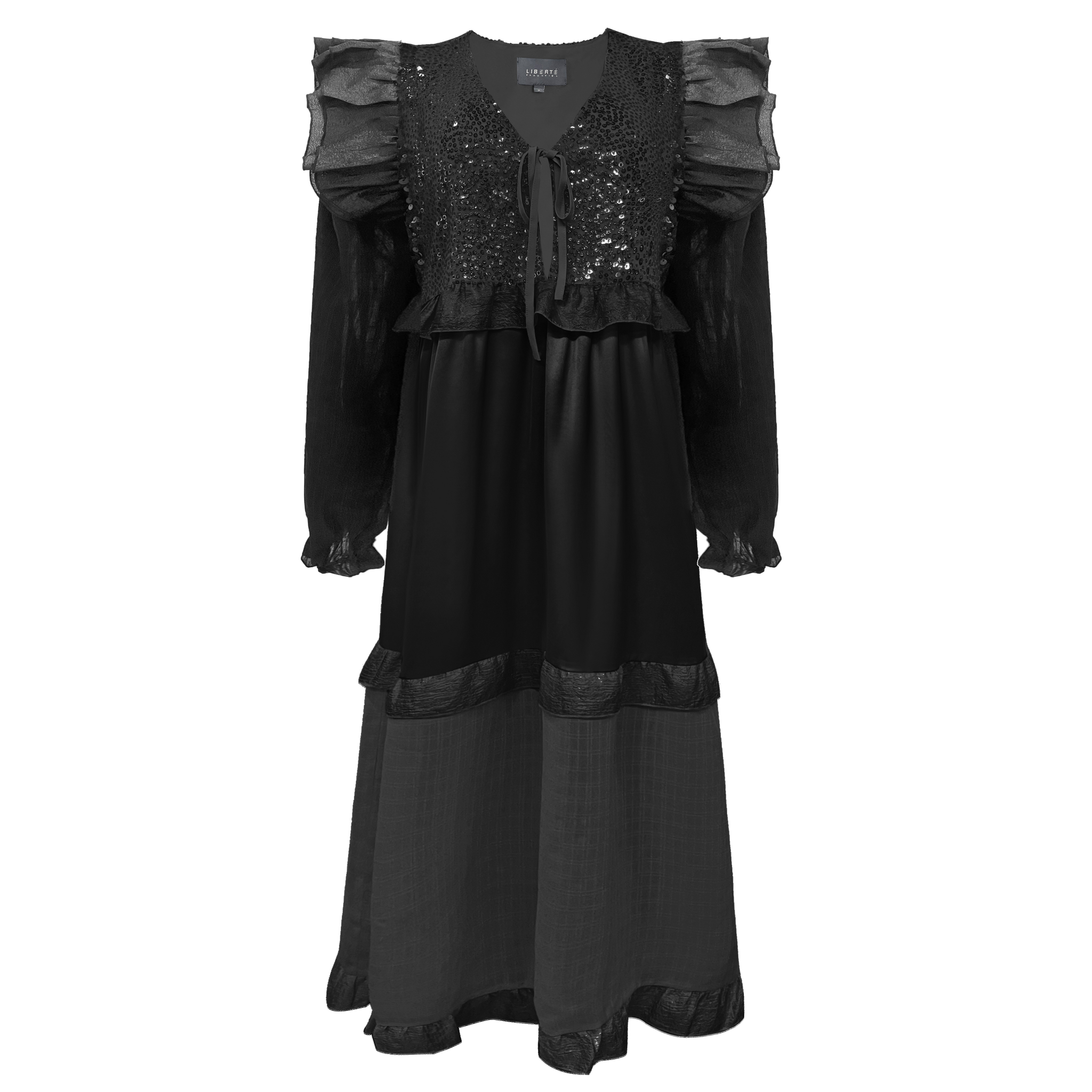 Liberté - Nor LS Frill Dress, 22266 - Black Sequins