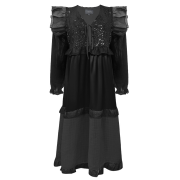 Liberté - Nor LS Frill Dress, 22266 - Black Sequins