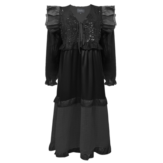 Liberté - Nor LS Frill Dress, 22266 - Black Sequins