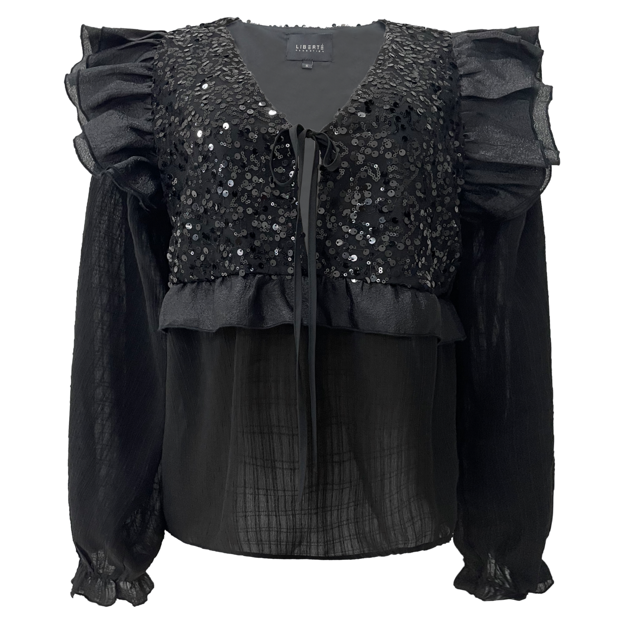 Liberté - Nor LS Frill Blouse, 22267 - Black Sequins
