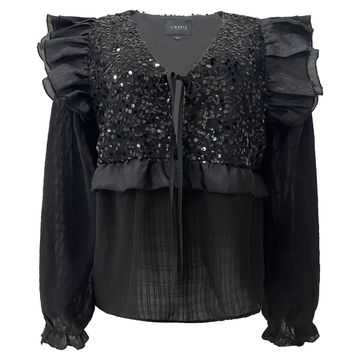 Liberté - Nor LS Frill Blouse, 22267 - Black Sequins