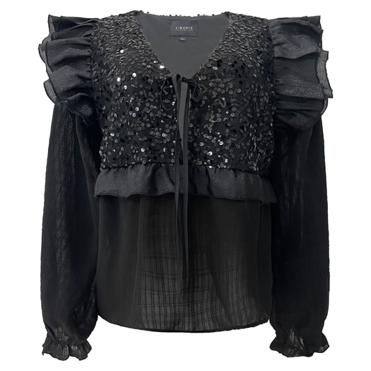 Liberté - Nor LS Frill Blouse, 22267 - Black Sequins