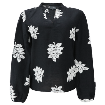 Liberté - Meg LS Vneck Blouse, 22318 - Black Creme Leaf