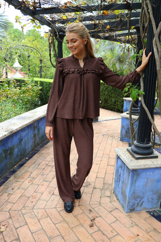 Liberté - Anni LS Frill Blouse, 22348 - Brown Mocca