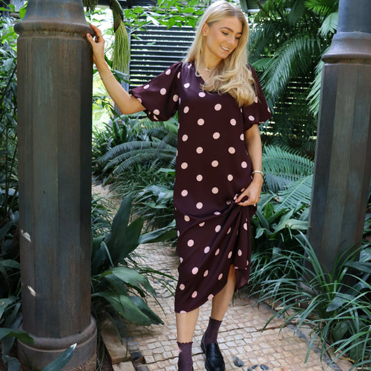 Liberté - Dotti SS Dress, 22351 - Plum Rose Big Dot