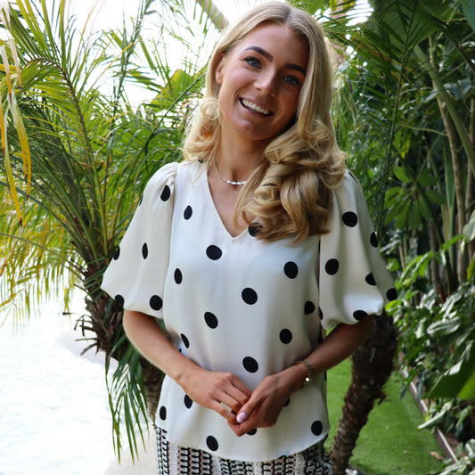 Liberté - Dotti SS Blouse, 22390 - Creme Black Dot