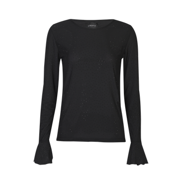 Liberté - Mesh LS Frill Sleeve Top, 22500 - Black Black Diamond Dot