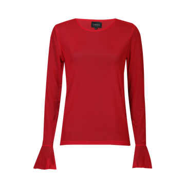 Liberté - Mesh LS Frill Sleeve Top, 22500 - Red