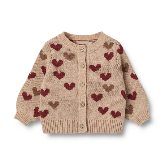 Wheat - Baby Jacquard Cardigan Hearts - Offwhite