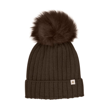 HUTTEliHUT - Hat Knit Alpaca Pompom, 460397 - Dark Brown Melange