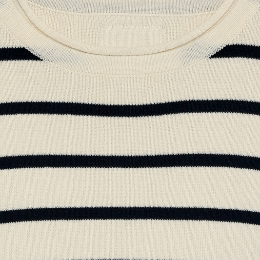 HUTTEliHUT - Pullover Knit YD Stripe, 480903 - Antique White / Navy Blazer