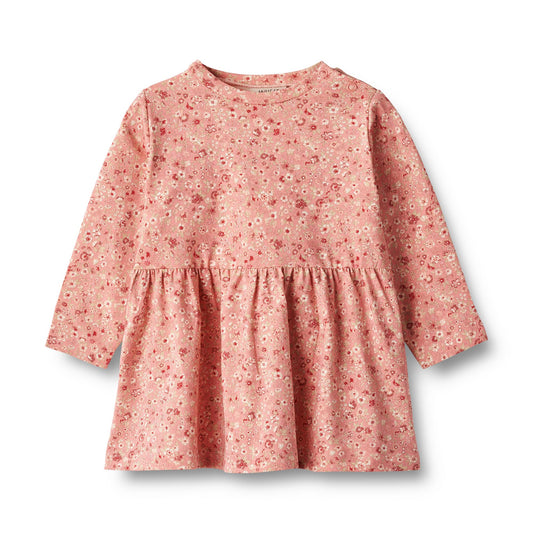 Wheat - Baby Jersey Dress LS Sessa - Rosette Flowers