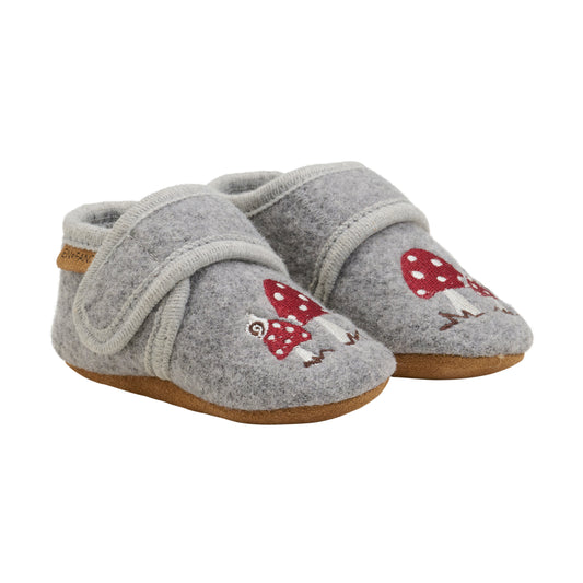 EN FANT - Wool Slippers w. Embroidery, 6384 - Grey Melange