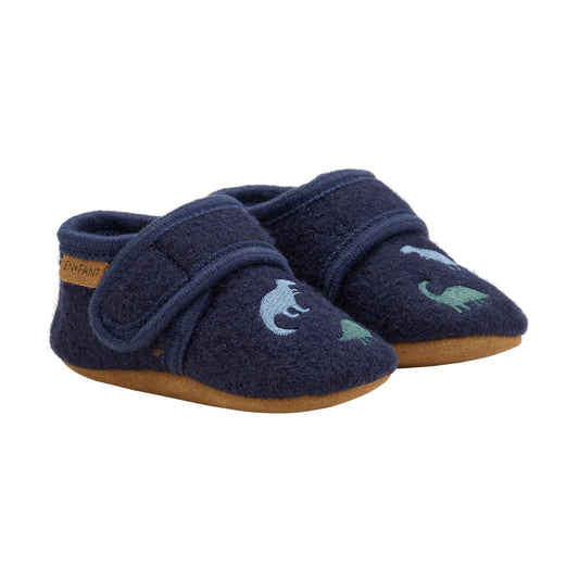 EN FANT - Wool Slippers w. Embroidery, 6384 - Navy