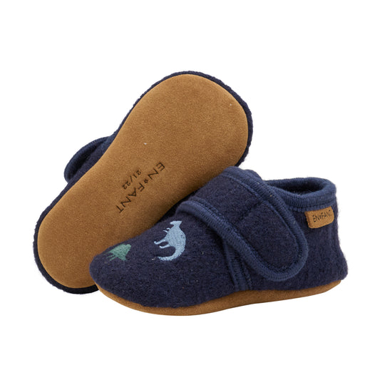 EN FANT - Wool Slippers w. Embroidery, 6384 - Navy