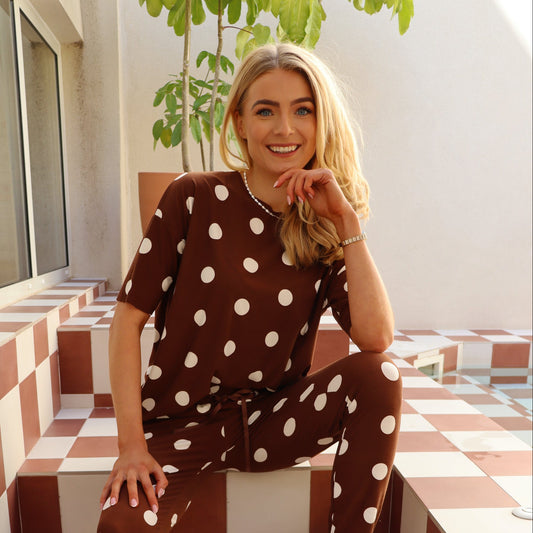 Liberté - Alma T-shirt SS, 9519 - Brown Creme Dot