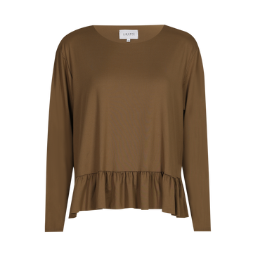 Liberté - Alma LS Frill T-shirt, 9557 - Shitake Brown