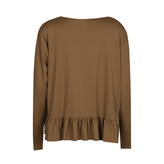 Liberté - Alma LS Frill T-shirt, 9557 - Shitake Brown