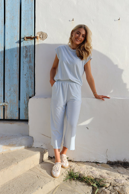 Liberté - Alma Culotte Pants, 9591 - Light Blue Creme Small Stripe