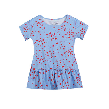 Liberté - Alma KIDS SS Frill T-shirt, 9649 - Light Blue Pink Heart