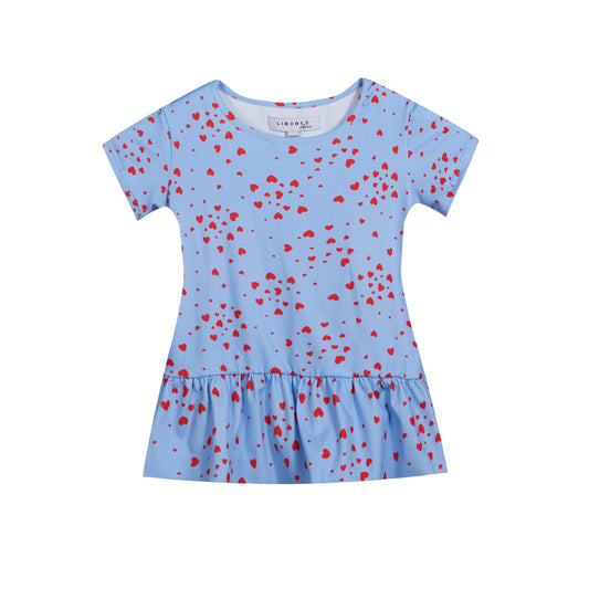 FORUDBESTILLING // Liberté - Alma KIDS SS Frill T-shirt, 9649 - Light Blue Pink Heart (Levering ca. uge 23/24)