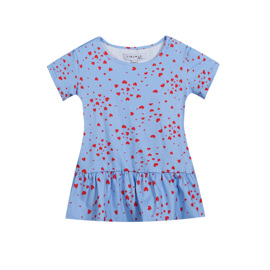 Liberté - Alma KIDS SS Frill T-shirt, 9649 - Light Blue Pink Heart