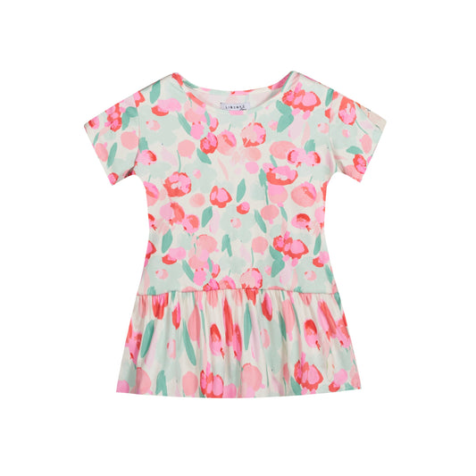 FORUDBESTILLING // Liberté - Alma KIDS SS Frill T-shirt, 9649 - Mint Pink Flower (Levering ca. uge 23/24)