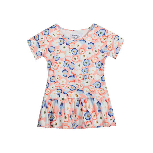 Liberté - Alma KIDS SS Frill T-shirt, 9649 - Peachy Blue Flower