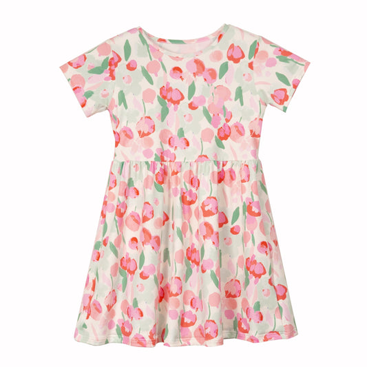 FORUDBESTILLING // Liberté - Alma KIDS Babydoll Dress SS, 9652 - Mint Pink Flower (Levering ca. uge 23/24)