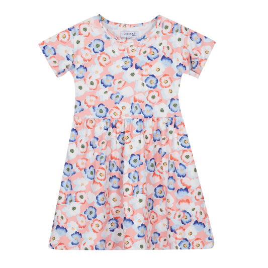 FORUDBESTILLING // Liberté - Alma KIDS Babydoll Dress SS, 9652 - Peachy Blue Flower (Levering ca. uge 23/24)