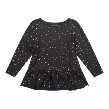 Liberté - Alma KIDS LS Frill T-shirt, 9654 - Black Gold Dot 2